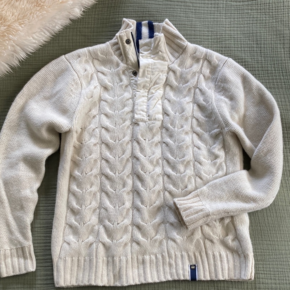 Helly Hansen Wool Cream white Cable Knit collared Sweater L